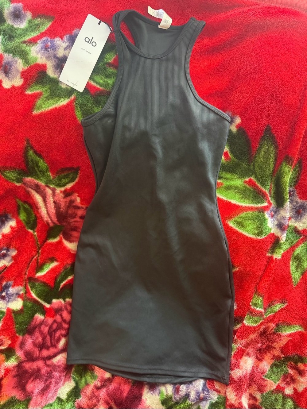 ALO Yoga Black Ribbed Racerback Halter Neck Tank Dress